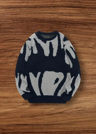 Pull Vintage Y2K Motifs Rayures Noir Gris Taille Xl - Américain Old School USA 90s Streetwear, marke: Aesthetic, zustand: Sehr gut, größe: XL, 44,90 €, 47,85 € inklusive Vinted-Käuferschutz