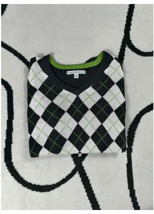 Pull Tommy Hilfiger Col V Taille XL noir blanc losange Femme Women PULL405, merk: Tommy Hilfiger, staat: Heel goed, maat: XL / 42 / 14, € 14,99, € 16,44 inclusief Kopersbescherming Pro