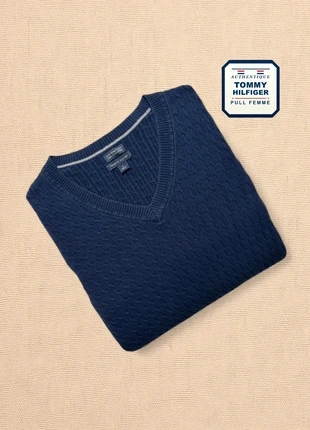 Pull Tommy Hilfiger® Authentique femme col V bleu marine taille M très bon état THF-1021, marca: Tommy Hilfiger, estado: Muito bom, tamanho: M / 38 / 10, €12.00, €13.30 inclui Proteção do Comprador Pro