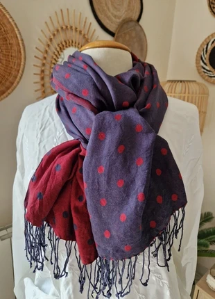 SH / Foulard Etole écharpe en 100% soie réversible marine / Bordeaux à pois 60x180 cm, merk: Vintage, staat: Heel goed, € 12,00, € 13,30 inclusief Kopersbescherming Pro