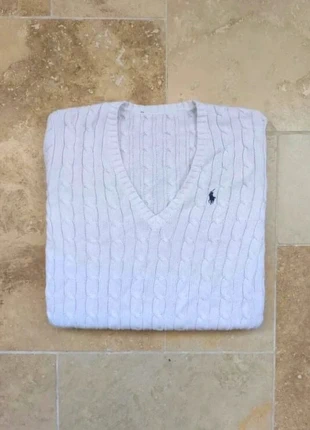 Pull col V torsadé Ralph Lauren - Homme S - Blanc logo marine, marke: Ralph Lauren, zustand: Sehr gut, größe: S, 69,00 €, 73,15 € beinhaltet Vinted-Käuferschutz Pro