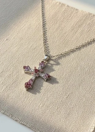 Collier Chaine Pendentif croix strass roses – baroque argenté, chic & rock, brand: Croix, condition: Very good, €7.97, €9.07 includes Buyer Protection