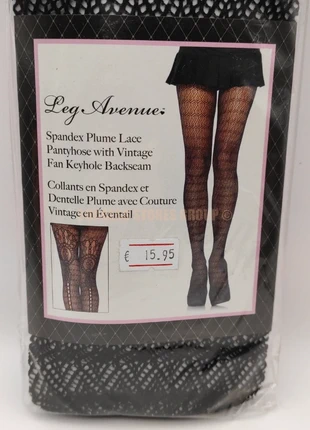 Collants vintage en dentelle noire avec motif en velours – Taille unique, marke: Leg Avenue, zustand: Neu, mit Etikett, größe: Einheitsgröße, 11,90 €, 13,20 € beinhaltet Vinted-Käuferschutz Pro