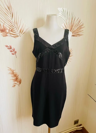 Robe noire taille L – bandes croisées sequins – soirée élégante, marke: Retro & Icone, zustand: Neu, mit Etikett, größe: L / 40 / 12, 20,00 €, 21,70 € inklusive Vinted-Käuferschutz