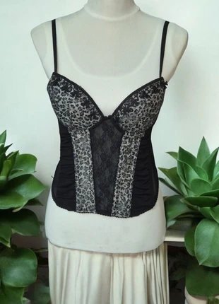 Top sotto giaccha lingerie nero ELODY con pizzo e fantasia animalier taglia 38/85B, marca: Elody, estado: Muito bom, tamanho: XS / 34 / 6, €7.99, €9.09 inclui Proteção do Comprador