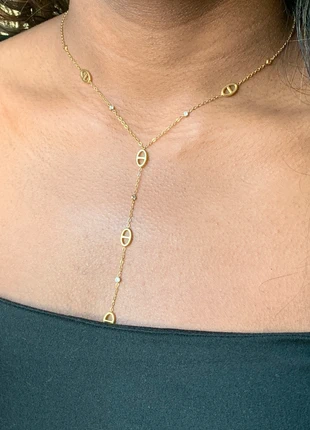 Collier doré en y tendance maille marine et zircons acier inoxydable, marque: Tendance, état: Très bon état, 15,00 €, 16,45 € Protection acheteurs (Pro) incluse