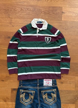Vintage Ralph Lauren Rugby Polo langarm-Retro - Große S - Bordeauxrot Grün, brand: Ralph Lauren, condizioni: Ottime, taglia: S, €44.90, €47.85 include la Protezione acquisti