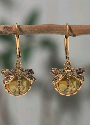 Boucles d'oreilles pendantes libellule jaune doré vintage retro art nouveau, estado: Novo sem etiquetas, €11.00, €12.25 inclui Proteção do Comprador
