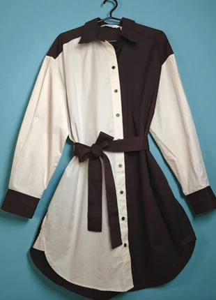 & Other Stories – Brand New! Elegant Brown & White Midi Shirt Dress with Buttoned & Tie – XS/S 🎀🌟, marque: & Other Stories, état: Neuf avec étiquette, taille: XS / 34 / 6, 89,90 €, 95,10 € Protection acheteurs incluse