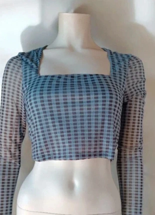 💙Top crop de gasa manga larga y cuadros Leger By Lena, marque: LeGer, état: Très bon état, taille: M / 38 / 10, 10,00 €, 11,20 € Protection acheteurs incluse