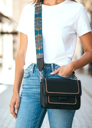 Sac Bandoulière Noir Sangle Tissu Amovible Motif Ethnique Boho, marque: Boutique indépendante, état: Très bon état, 14,00 €, 15,40 € Protection acheteurs incluse