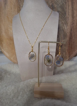 Parure fleurs séchées – bijou bohème chic en résine transparente, marque: Handmade, état: Neuf avec étiquette, 12,00 €, 13,30 € Protection acheteurs incluse