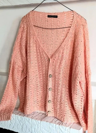 🧶 Cardigan oversize ajouré abricot – Design Station – T. 46/48, marque: Desing station, état: Très bon état, taille: XXXL / 46 / 18, 14,00 €, 15,40 € Protection acheteurs incluse