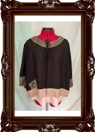 Belle petite veste vintage légère chocolat manches et col brodés Purplerose, marca: Purplerose, estado: Muito bom, tamanho: XL / 42 / 14, €4.00, €4.90 inclui Proteção do Comprador