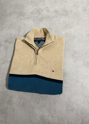 Pull Tommy Hilfiger Homme Beige Bleu Quart Zip - Taille M - NC29, merk: Tommy Hilfiger, staat: Heel goed, maat: M, € 32,80, € 35,14 inclusief Kopersbescherming