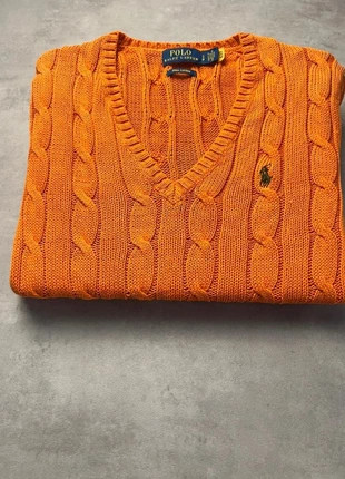 Pull col en V Ralph Lauren femme torsadé, tressé orange brodé taille S, marque: Ralph Lauren, état: Très bon état, taille: S / 36 / 8, 44,00 €, 46,90 € Protection acheteurs incluse