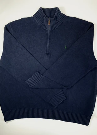 Pull bleu 1/4 zip Ralph Lauren / 100% coton / Logo vert, marca: Ralph Lauren, estado: Muy bueno, tamaño: XXL, 45,00 €, 47,95 € Protección al comprador incluida