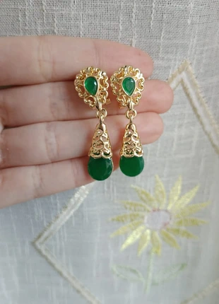 orecchini pendenti dorati con cristalli verdi, marque: Vintage Chic, état: Neuf sans étiquette, 7,00 €, 8,05 € Protection acheteurs incluse
