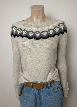 Nordic Pattern Knit Sweater in Beige and Grey – Women’s XS Cozy Winter Style, marca: Vintage Dressing, estado: Muito bom, tamanho: XS / 34 / 6, €16.90, €18.45 inclui Proteção do Comprador