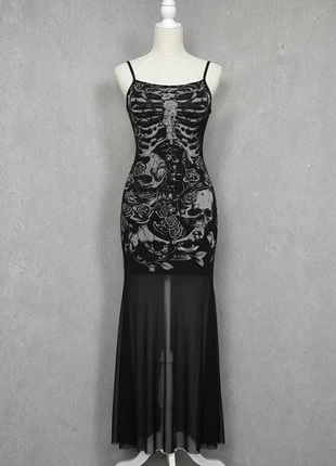 Robe Longue style Gothique / Squelette noire, ajustée avec un motif cage thoracique, brand: friperie, condition: Very good, size: L / 40 / 12, €44.90, €47.85 includes Buyer Protection