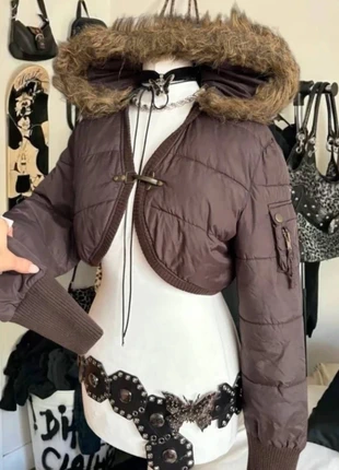 Avant Garde Y2K vintage sexy 2000 faux fur hooded cropped bomber jacket brown, brand: Avant Garde, condition: New without tags, size: 4 / S, $28.44, $30.56 includes Buyer Protection