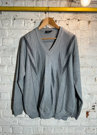 Pull Maille Laine Merino Fine Col V Motif Géométrique - Louigi Luxe Wear - Taille XL - Gris Clair, marque: Louigi, état: Bon état, taille: XL, 10,00 €, 11,20 € Protection acheteurs incluse