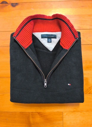 Pull Tommy Hilfiger - 1/4 Zip Half Zip - Col camionneur - Noir, rouge - Taille L, brand: Tommy Hilfiger, condizioni: Ottime, taglia: L, €39.99, €42.69 include la Protezione acquisti