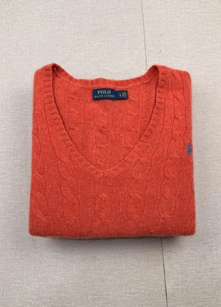Pull torsadé col V Ralph Lauren corail logo bleu | Taille L, marke: Ralph Lauren, zustand: Sehr gut, größe: L / 40 / 12, 45,00 €, 47,95 € beinhaltet Vinted-Käuferschutz Pro