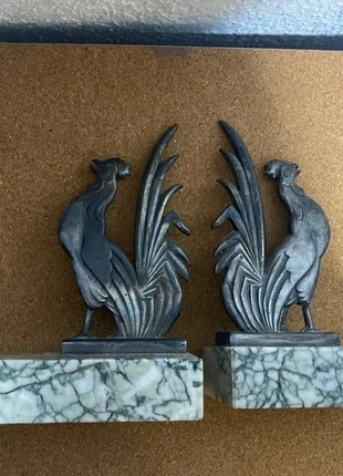 Serre-livres vintage Art déco – Coqs en métal et marbre, merk: ArtDeco, staat: Heel goed, € 45,00, € 47,95 inclusief Kopersbescherming