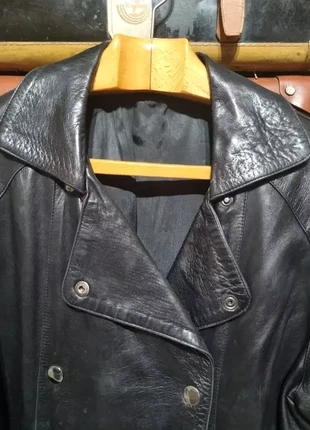 Vintage 1980s Black Leather Fly Jacket Coat – Oversized Style – Large Pockets – Size 36, brand: Vintage Dressing, condition: Good, size: M / 38 / 10, €29.00, €31.15 includes Buyer Protection Pro