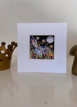 White Mount Resting Hare / Rabbit under the Moon and Stars Watercolour Print, brand: Kiki Watercolour, condition: New with tags, £3.00, £3.85 includes Buyer Protection