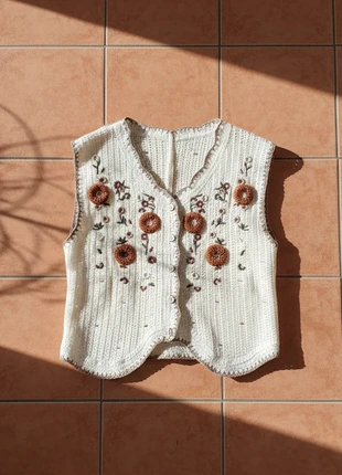 Gilet crochet boho fleuri crème – taille S – style vintage doux été bohème, brand: Mira, condition: Very good, size: S / 36 / 8, €34.99, €37.44 includes Buyer Protection