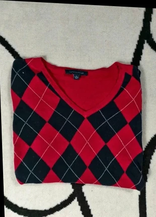 Pull Tommy Hilfiger Col V Taille XL rouge noir losange Femme Women PULL473, brand: Tommy Hilfiger, condition: Very good, size: XL / 42 / 14, €14.99, €16.44 includes Buyer Protection Pro