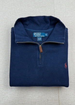Pull camionneur col roulé avec zip Ralph Lauren bleu marine logo rouge, taille XL, brand: Ralph Lauren, condition: Very good, size: XL, €50.00, €53.20 includes Buyer Protection