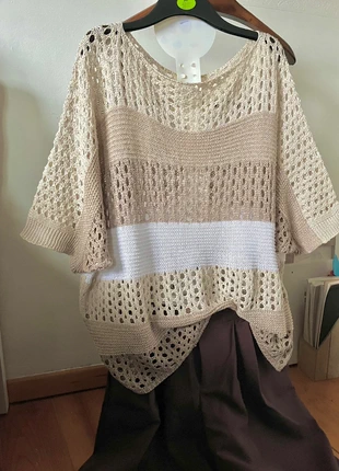 Pull ajourée en coton marron, beige et doré taille unique, marque: Boutique Parisienne, état: Neuf sans étiquette, taille: Taille unique, 13,00 €, 14,35 € Protection acheteurs incluse