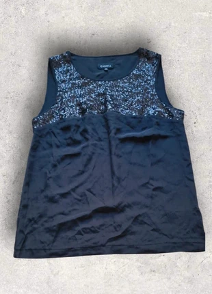 Débardeur en soie Caroll noir a strass taille 40, merk: Caroll, staat: Heel goed, maat: L / 40 / 12, € 10,00, € 11,20 inclusief Kopersbescherming