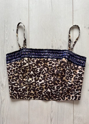 2000s y2k Karen Millen leopard print corset cami top with purple embellishments, brand: Karen Millen, condition: Very good, size: M / UK 12-14, £3.00, £3.85 includes Buyer Protection