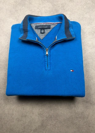Pull half zip 1/4 zip Tommy Hilfiger bleu col camionneur logo brodé - Taille XL, marque: Tommy Hilfiger, état: Très bon état, taille: XL, 35,00 €, 37,45 € Protection acheteurs incluse