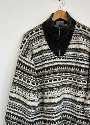 Retro greige multicolour patterned chunky knit woolly jumper by High Concept, brand: Vintage Dressing, condition: Very good, size: XL, £25.50, £27.48 includes Buyer Protection Pro