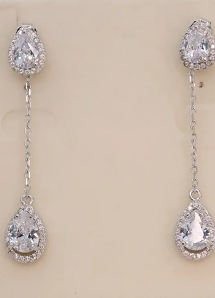 Long Drop Dangle Pear CZ Earrings |925 Silver Double Sided Front Back Zircon Earrings wedding, brand: 925sterlingsilver, condition: New with tags, £10.00, £11.20 includes Buyer Protection