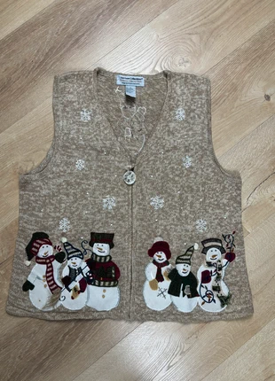 #241 Pull De Noel Veste Sans Manche bonhommes de neige beige clair à zip femme vintage taille L, brand: pull de Noël, condizioni: Ottime, taglia: L / IT 44 / EU 40, €39.99, €42.69 include la Protezione acquisti Pro