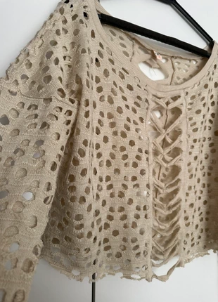 Olé Beige Distressed Open-Knit Cropped Sweater, marque: Olé by Koton, état: Très bon état, taille: S / 36 / 8, 2,50 €, 3,33 € Protection acheteurs incluse