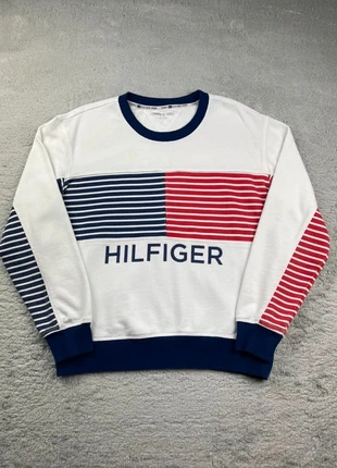 Pull / sweat / crewneck à col rond Tommy Hilfiger Blanc rayé Bleu marine / rouge Taille M Homme, marca: Tommy Hilfiger, estado: Muito bom, tamanho: M, €24.90, €26.85 inclui Proteção do Comprador Pro