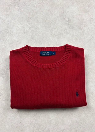 Pull d’hiver 100% coton à col rond Ralph Lauren rouge logo brodé bleu marine - taille L, brand: Ralph Lauren, condition: Very good, size: L, €62.90, €66.75 includes Buyer Protection Pro