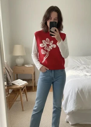 Pull-over rouge sans manche avec fleur blanche M 38, marca: Elise&Co, estado: Muy bueno, tamaño: M / 38 / 10, 29,99 €, 32,19 € Protección al comprador incluida