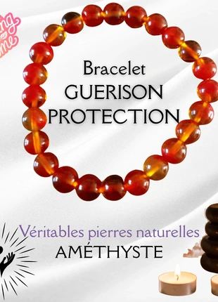 Bracelet pierres naturelles – Améthyste, agate rouge & cornaline, marca: Amethyste, estado: Nuevo sin etiquetas, 10,00 €, 11,20 € Protección al comprador Pro incluida