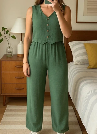 Ensemble 2 Pièces Gilet & Pantalon Large Vert, condition: Very good, size: S / 36 / 8, €29.00, €31.15 includes Buyer Protection Pro