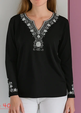 Blouse noire broderie fil argenté et perles strass Taille 40/42 État neuf, marque: Elégance, état: Neuf sans étiquette, taille: L / 40 / 12, 13,00 €, 14,35 € Protection acheteurs incluse