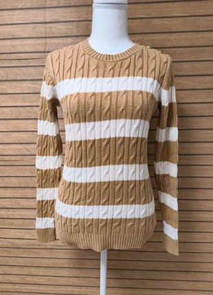 Pull torsadé Vintage rayé Charter Club – Camel & blanc – Femme S 36 – Maille coton à boutons épaules, marca: Vintage Dressing, estado: Muy bueno, tamaño: S / 36 / 8, 9,00 €, 10,15 € Protección al comprador incluida