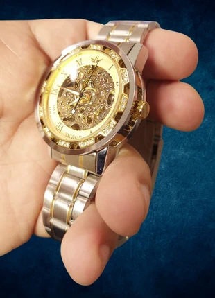 Orologio automatico scheletrato 40mm oro e argento – elegante con cinturino in acciaio inox, marque: Automatic, état: Neuf sans étiquette, taille: 39–42 mm, 29,00 €, 31,15 € Protection acheteurs incluse